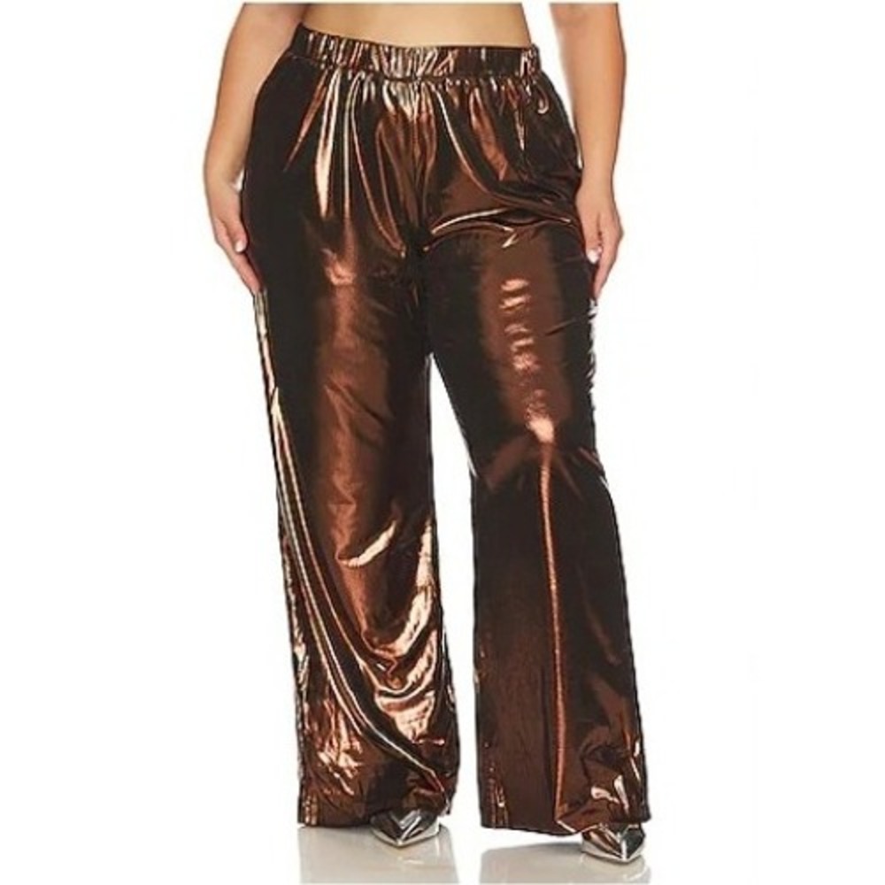 REMI x REVOLVE Metallic‎ Bronze Wide Leg Pants Size 2X Festive Holiday New Year